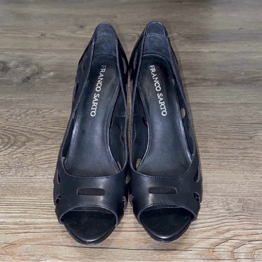 🌹 Black FRANCO SARTO Peep Toe Heels - Size 7.5